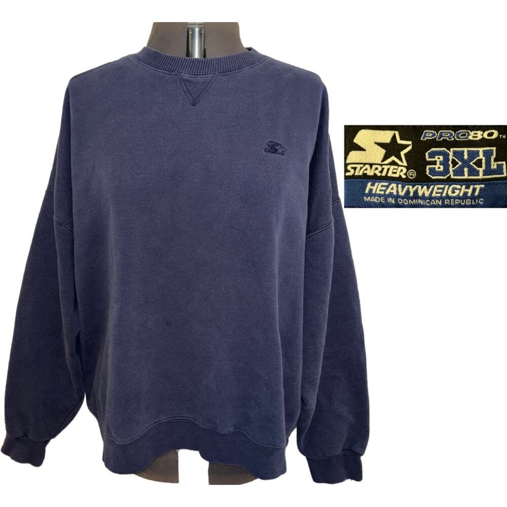 90s Starter Pro80 Heavyweight Crewneck Sweatshirt Blue Mens Size 3XL Vintage